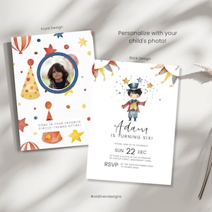 Boy Birthday Celebration, Circus Theme Party, Boy 6th Bday Party Invite, Amazing Circus Party Invite, Editable Instant Download A2P2_3