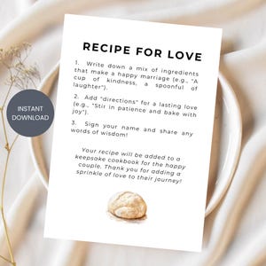 Themaverzoek voor receptkaart bakken, recept voor een gelukkig huwelijk, liefde is bakken vrijgezellenfeest, foodie bruidsfeest, pond digitale download