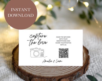 Capture the Love Wedding QR Code Card, Wedding Photo card, QR Code Photo Sign, Instant Download, Edit with Canva A17PO40