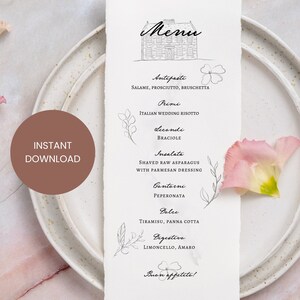 Hand drawn Italian Wedding Menu, Italian Course Menu, Italian Villa, Elegant Vintage Font, Old World Wedding, Instant Download A32PO12_1