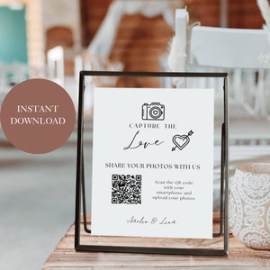Capture the Love Wedding QR Code Sign, Wedding Sign, Wedding Photo Sign, Instant Download, Edit with Canva A17PO40_4