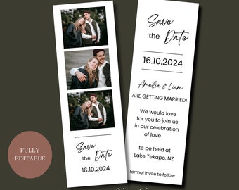 Modern Minimal Save the Date Template| Save The Date With Photo | Photo Strip Save the Date| Photo Booth Canva Editable Template A22PO1