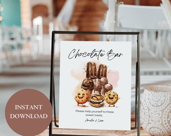 Chocolate Bar Table Sign, Printable Wedding Treat Table Sign, Editable Candy Bar Sign, Dessert Bar Sign, Baby Shower Birthday Sign, A17PO55