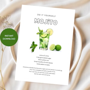 Cocktail-Rezept Karte zum Ausdrucken, Hochzeit Signature Drink Mojito, DIY Mojito zum Ausdrucken, Signature Cocktail Drink, Brautparty PWA1PO3