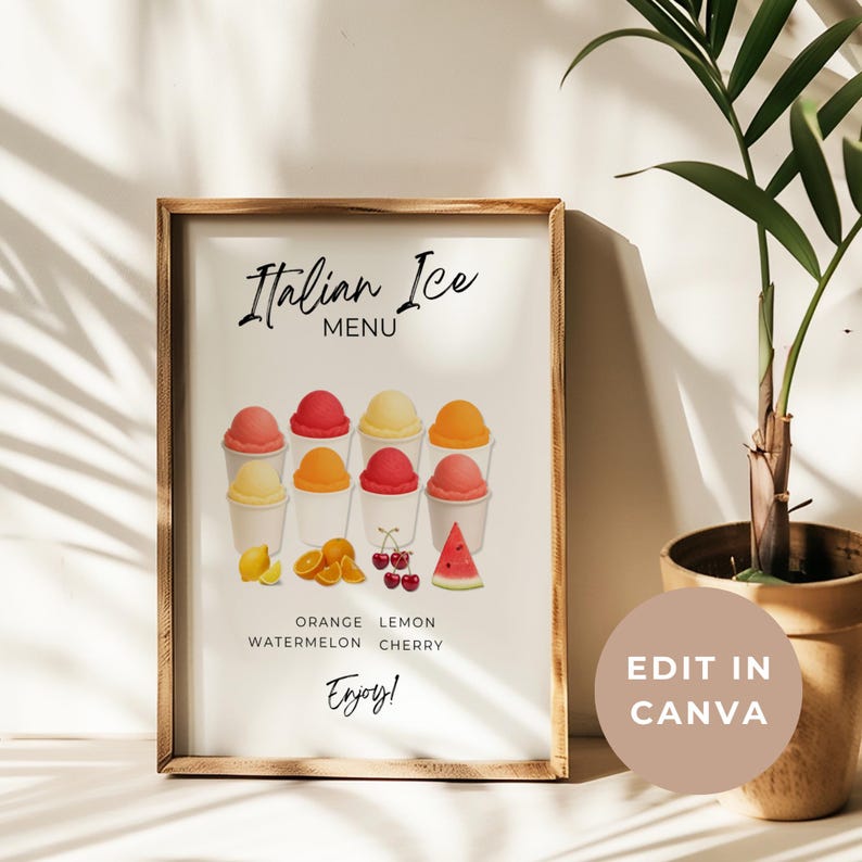 Italian Ice Bar Sign Template, Summer Dessert Table Printable, 5x7 ...