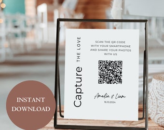 Capture la tarjeta con código QR de Love Wedding, tarjeta con foto de boda, tarjeta de boda con código qr, descarga instantánea, edición con Canva A17PO40_3