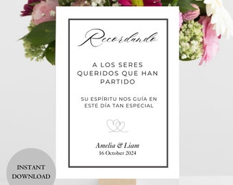 Spanish Memorial Wedding Sign | Printable Wedding Memorial Sign | Spanish Memory Sign |Modern Minimalist Signs | Instant Download A17PO29