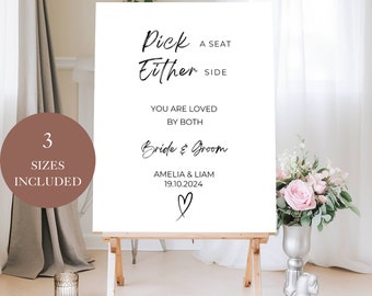 Pick A Seat Either Side Sign | No Assigned Seating Sign | Open Seating Sign Template | Sit Wherever| Printable | Wedding Decor A17PO54_1