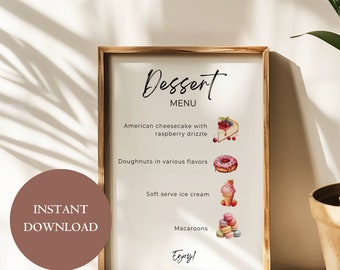 Sjabloon menubord dessertbar, ontwerp je eigen bord dessertbar, ijsreep, candybar, donutreep, 100+ dessertafbeeldingen, A25PO17_1