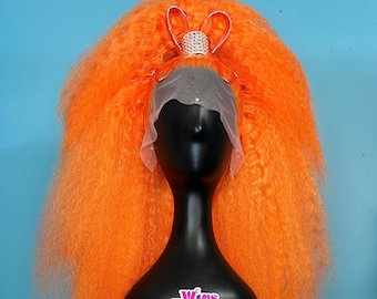 Orange Half Up Stoned Crimped Wig or Custom Color