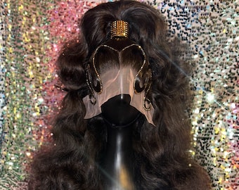 Dark Brown Curly Rhinestone Wig for Drag Queens