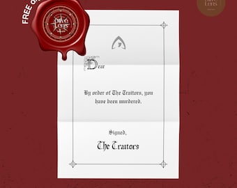 The Traitors Murder Letter Template | Editable Canva PDF | A4 & US Letter | Party Printable | Bonus Round Table Stamp PNG