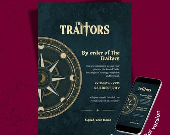 Traitors Game Night Invitation Printable | Faithful vs Traitor | Murder Mystery Game Night Invite | Editable Canva Party Invitation