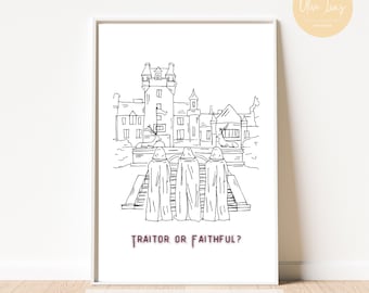 The Traitors TV Show Art Print: Ardross Castle, Cloaks Line Art (Digital Download)