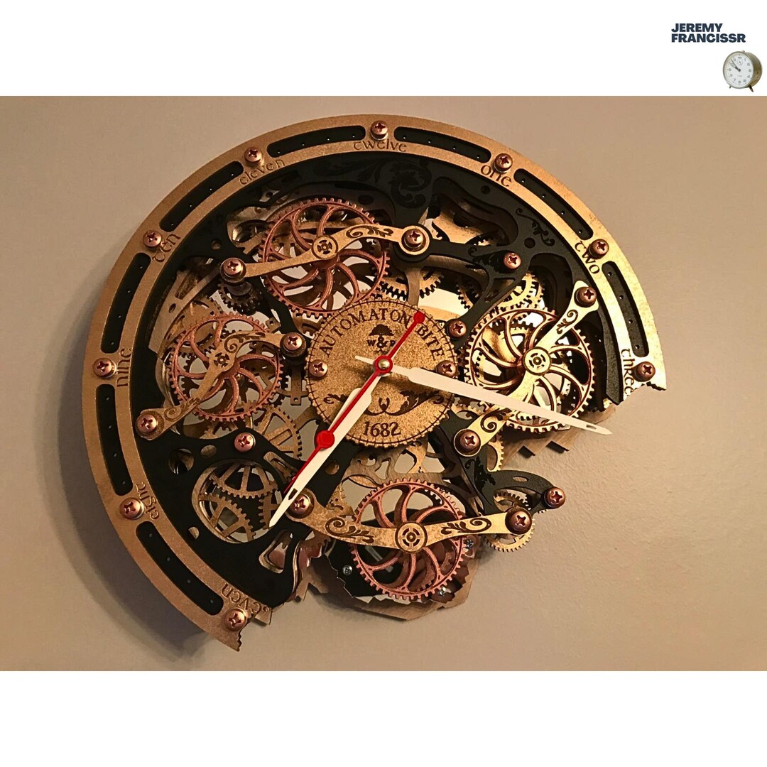 Black Gold Large Wall Clock, Moving Gears, Silent Rotating Mechanical