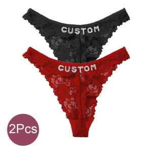 String prénom personnalisé 2 pièces Cadeau string personnalisé avec prénom en cristal Black - Red