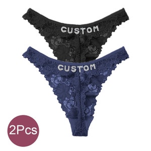 2 Piece Custom Named Thong Jewelry Custom Thongs with Crystal Letter Name Gift Black - Blue