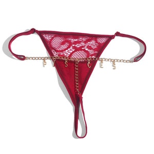 Custom Named Thong Jewelry Custom Thongs with Crystal Letter Name Gift Burgundy