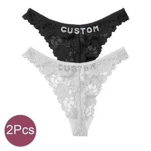 2 Piece Custom Named Thong Jewelry Custom Thongs with Crystal Letter Name Gift Black - White