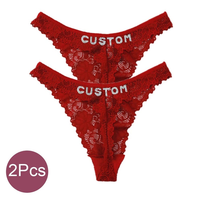 2 Piece Custom Named Thong Jewelry Custom Thongs with Crystal Letter Name Gift Red -  Red