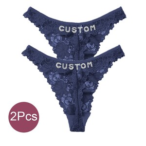 2 Piece Custom Named Thong Jewelry Custom Thongs with Crystal Letter Name Gift Blue - Blue