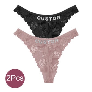 2 Piece Custom Named Thong Jewelry Custom Thongs with Crystal Letter Name Gift Black - Pink