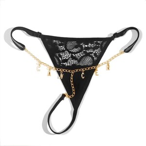 Custom Named Thong Jewelry Custom Thongs with Crystal Letter Name Gift Black