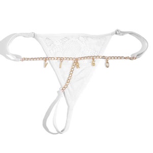 Custom Named Thong Jewelry Custom Thongs with Crystal Letter Name Gift White