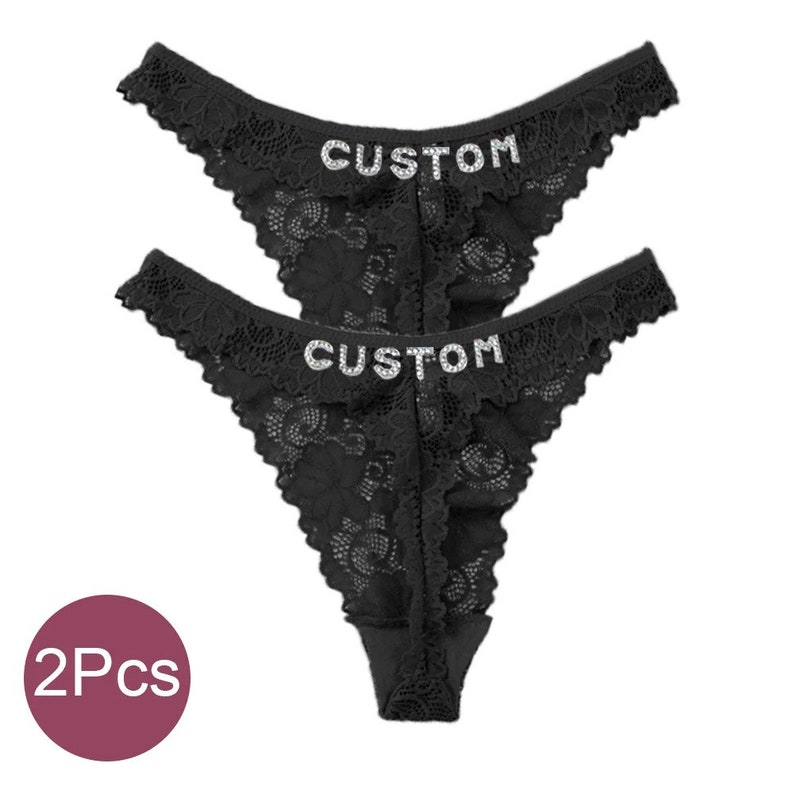 2 Piece Custom Named Thong Jewelry Custom Thongs with Crystal Letter Name Gift Black - Black
