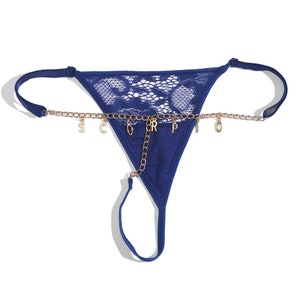 Custom Named Thong Jewelry Custom Thongs with Crystal Letter Name Gift Blue