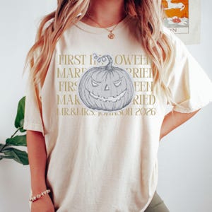 Comfort Colors Personalized First Halloween Married Couple Matching Shirt, Couple Trick or Treat Tee, Custom Mr and Mrs Halloween T-Shirts image 4