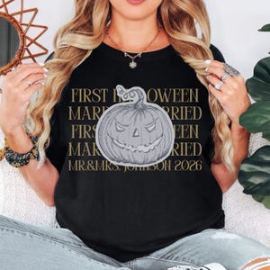 Comfort Colors Personalized First Halloween Married Couple Matching Shirt, Couple Trick or Treat Tee, Custom Mr and Mrs Halloween T-Shirts image 9
