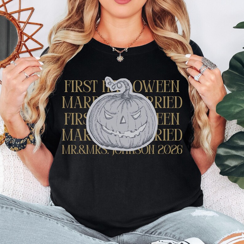 Comfort Colors Personalized First Halloween Married Couple Matching Shirt, Couple Trick or Treat Tee, Custom Mr and Mrs Halloween T-Shirts image 9