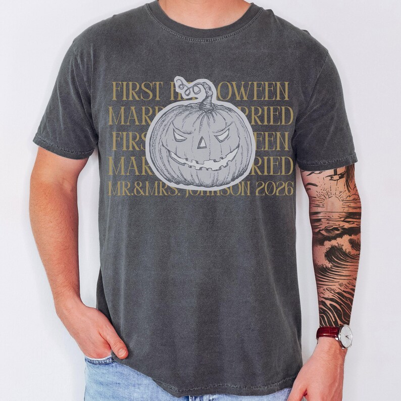 Comfort Colors Personalized First Halloween Married Couple Matching Shirt, Couple Trick or Treat Tee, Custom Mr and Mrs Halloween T-Shirts image 8