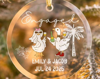 Personalized Beach Engagement Christmas Ornament, Custom Engaged Ornament, Couple Keepsake, 1st Xmas Engaged Ornament, Gift For Newly Couple