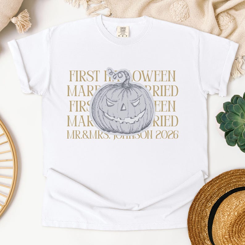 Comfort Colors Personalized First Halloween Married Couple Matching Shirt, Couple Trick or Treat Tee, Custom Mr and Mrs Halloween T-Shirts image 7