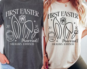 Comfort Colors First Easter Married Couple Matching Shirt, Custom Couple Easter Tee, Mr and Mrs Easter T-Shirts, Newly Married Couple Gift