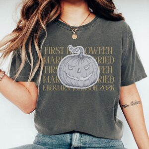 Comfort Colors Personalized First Halloween Married Couple Matching Shirt, Couple Trick or Treat Tee, Custom Mr and Mrs Halloween T-Shirts image 3