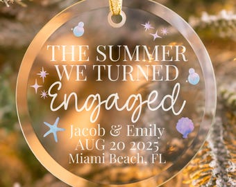 Personalized Beach Engagement Christmas Ornament, Custom Engaged Ornament, Couple Keepsake, 1st Xmas Engaged Ornament, Gift For Newly Couple