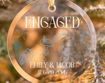 Personalized Beach Engagement Christmas Ornament, Custom Engaged Ornament, Couple Keepsake, 1st Xmas Engaged Ornament, Gift For Newly Couple