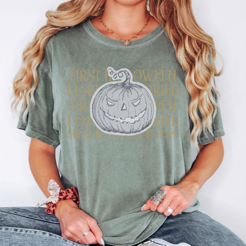 Comfort Colors Personalized First Halloween Married Couple Matching Shirt, Couple Trick or Treat Tee, Custom Mr and Mrs Halloween T-Shirts image 10