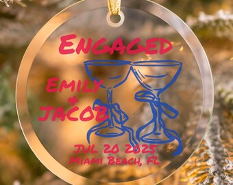 Personalized Beach Engagement Christmas Ornament, Custom Engaged Ornament, Couple Keepsake, 1st Xmas Engaged Ornament, Gift For Newly Couple
