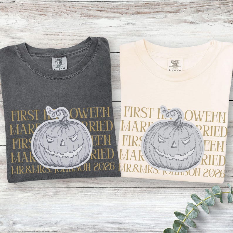Comfort Colors Personalized First Halloween Married Couple Matching Shirt, Couple Trick or Treat Tee, Custom Mr and Mrs Halloween T-Shirts image 2