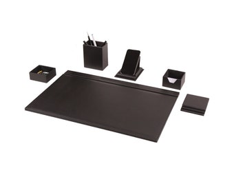 Set da scrivania in pelle Chester con 6 accessori / Pelle nera / Spedizione gratuita / Made in Turkiye / Nuovo prodotto / Novità su vendite Etsy