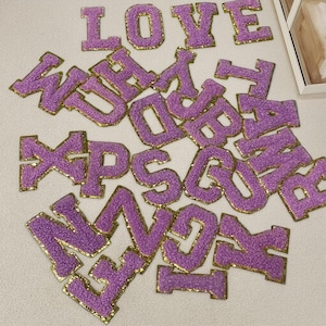 Parche bordado con letras del alfabeto para planchar, parche bordado, parche de aplique con letras A-Z de chenilla con purpurina de 2,17 pulgadas, parche con nombre y letra DIY.