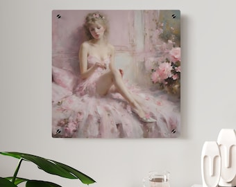 Coquette Girl Acrylic Wall Art, Pink Floral Bedroom Decor