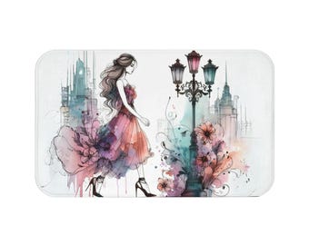 Watercolor Fashion Bath Mat, Memory Foam Microfibre, Absorbent Rug