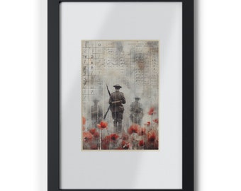 Ingelijste poster ANZAC Day, vintage soldaat, klaprooskunst, opdat we niet vergeten