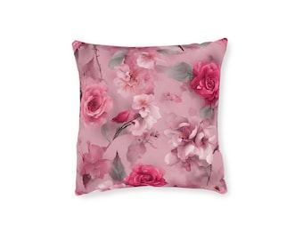 Floral Roses Square Throw Pillow, Soft Pink Coquette Decor