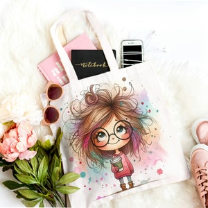 Cartoon Girl Tote,custome tote bag,booklove tote, Large capacity,women daily bag,weekendbag,large shopper,big bag,carryall,original designs.